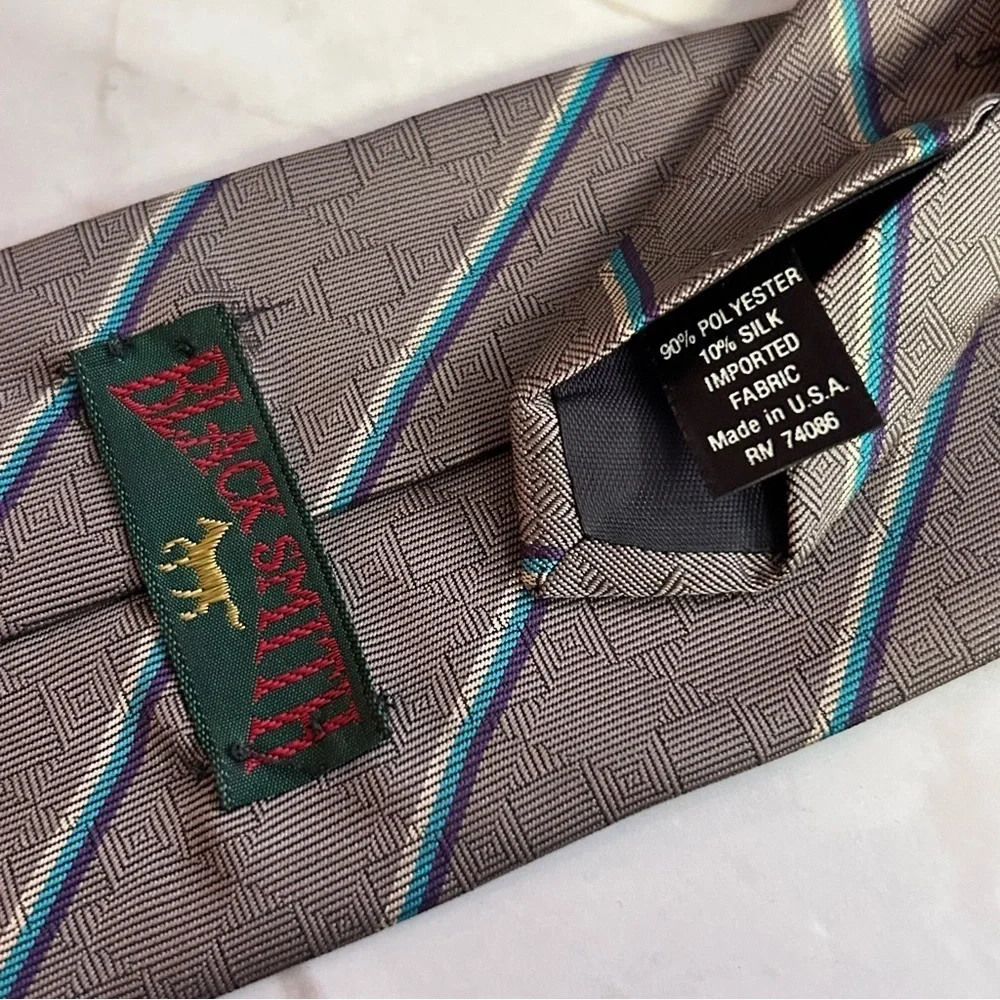 Blacksmith Geometric Patterned Brown and Blue 56” Tie